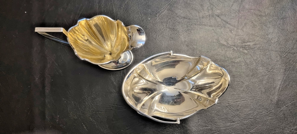 Antique 1896 solid sterling SILVER CREAM JUG & SUGAR BASKET SET reeded rim