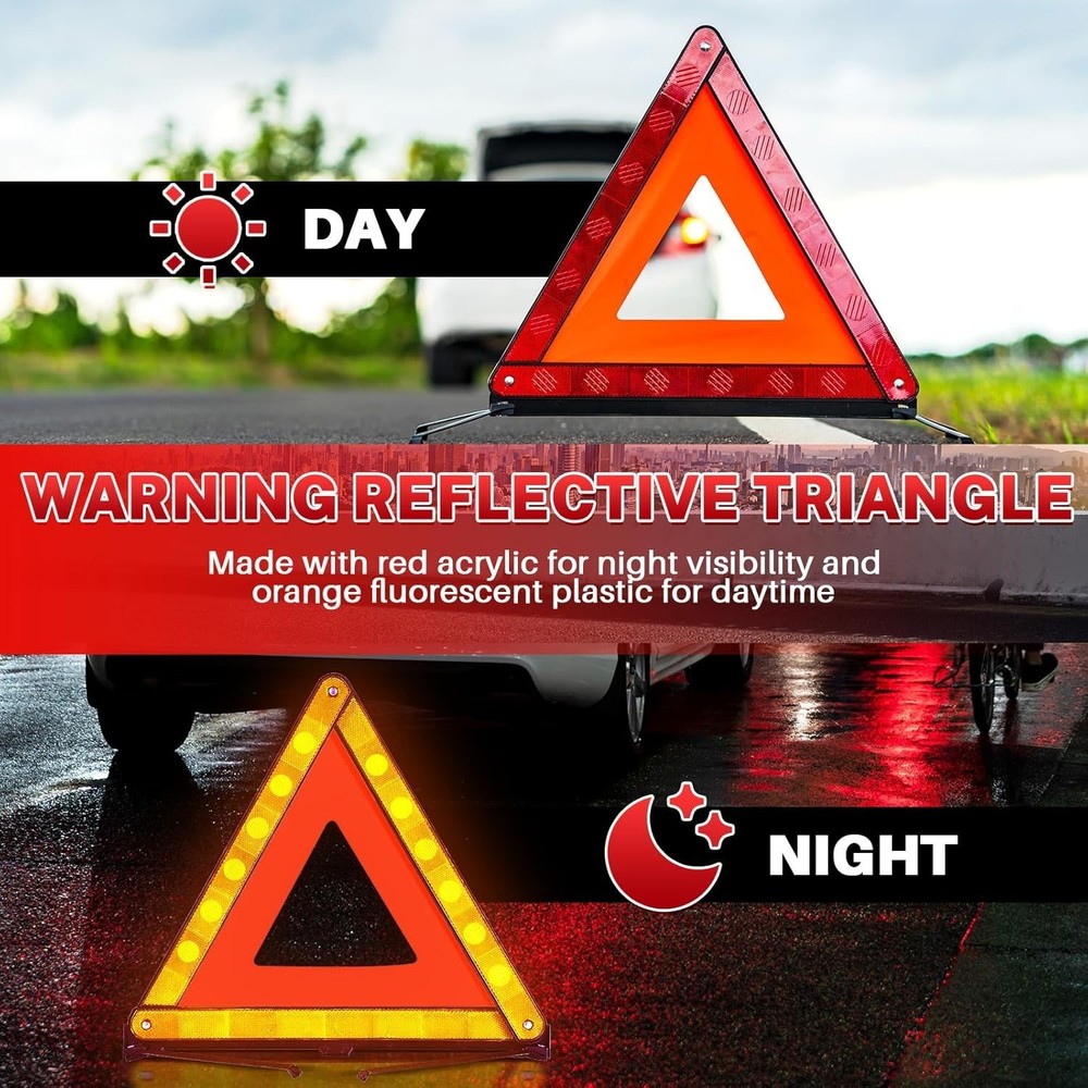3 Pack Reflective Warning Triangles, Foldable Roadside Emergency Safety Kit