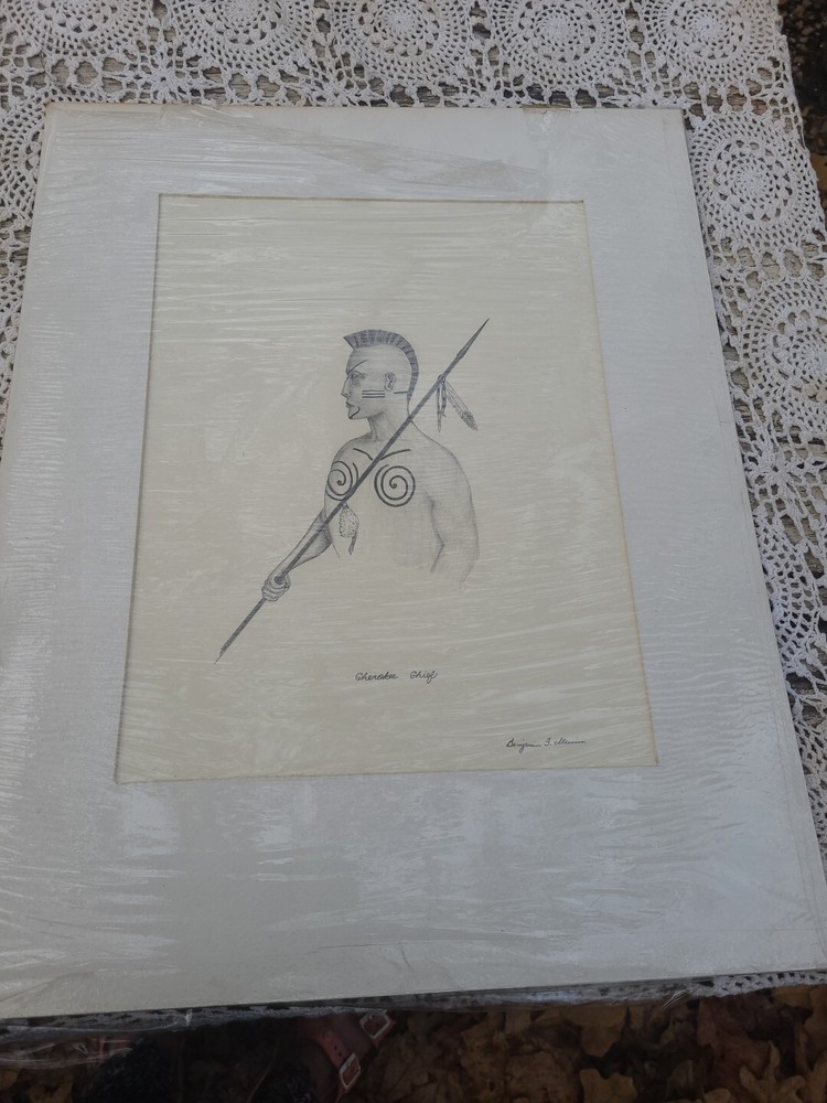 Signed Charcoal Or Pencil Drawing Cherokee Chief Never Framed