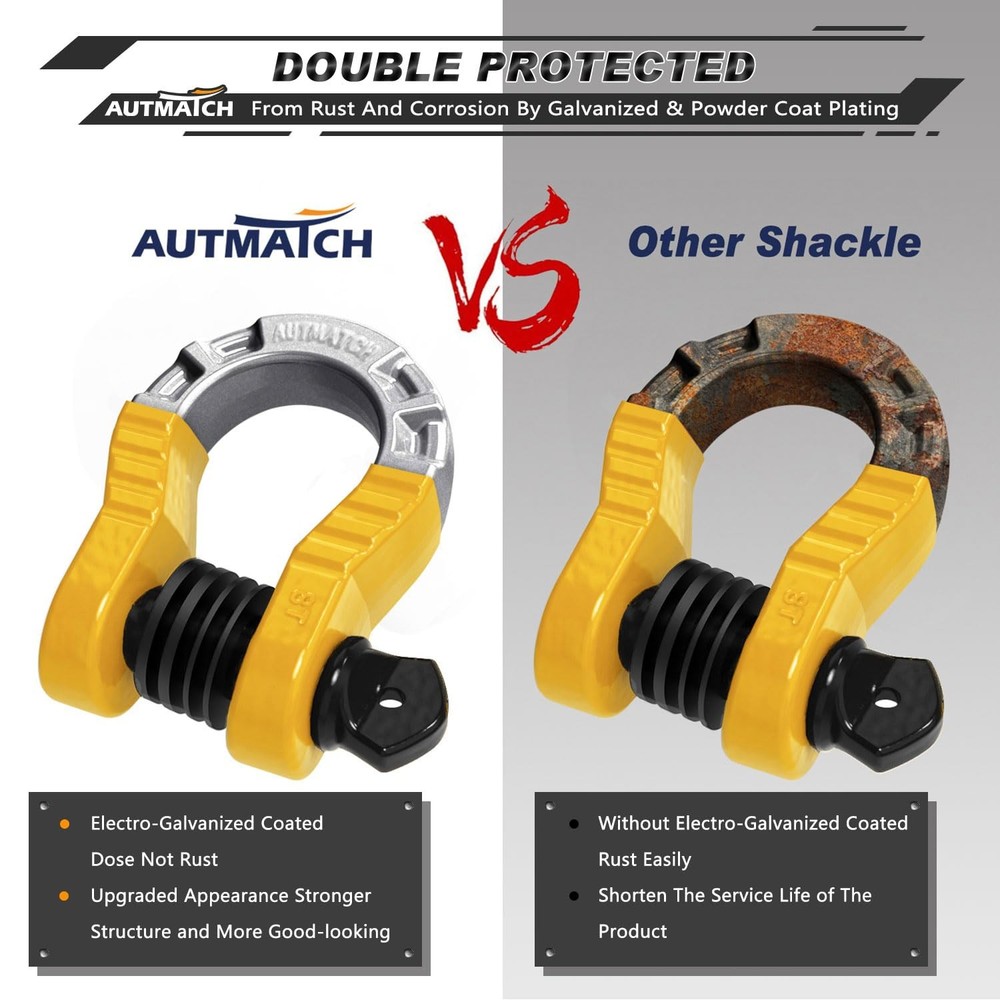 AUTMATCH D Ring Shackles 3/4" Mega D-Ring Shackles, Yellow & Black