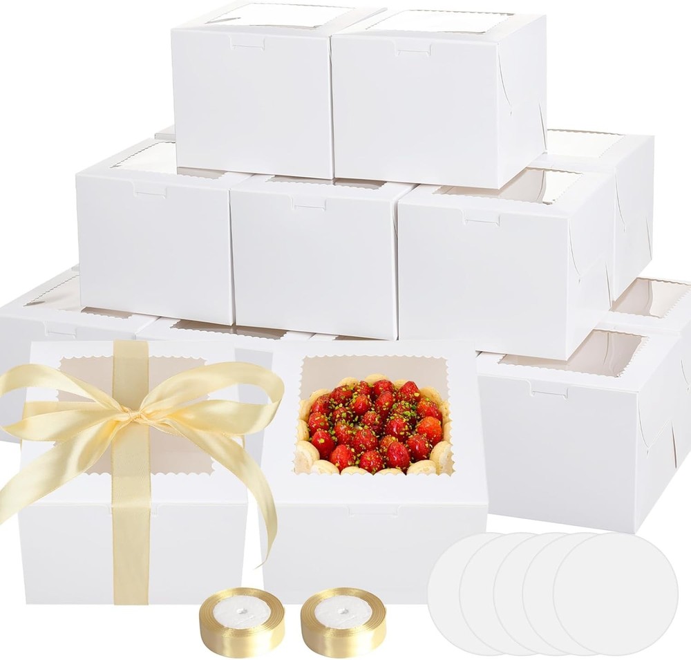 6x6x5 Inch Mini Cake Boxes with Cake Boards Small Bakery Boxes