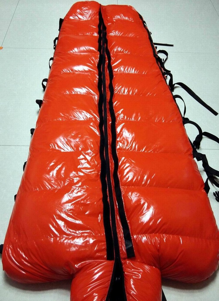 Shiny wetlook nylon tie closed mummy down binding bound bundle sleeping bag warm