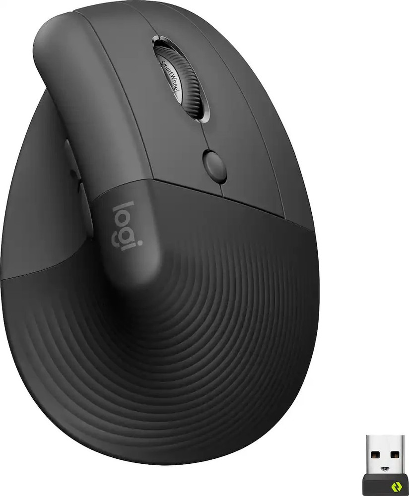 Logitech - Lift Vertical Wireless Optical Ergonomic Mouse Wireless - Graphite