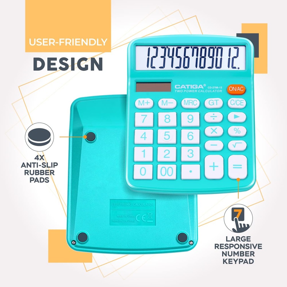 Desktop Calculator 12-Digit Large LCD Sensitive Button Dual Power CD-2786