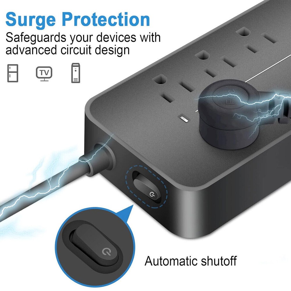 Multi Outlet Surge Protector USB Charging Power Strip Extension Cord Flat Plug