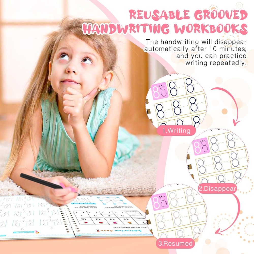 4 Pc Magic Grooved Practice Copybook,Reusable Writing...