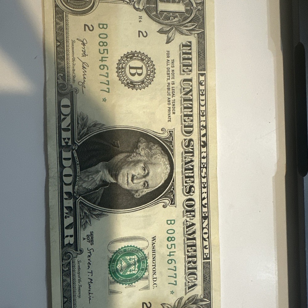 2017 $1 Dollar Bill Star Note, Miscut Cut Error and Low Serial Number