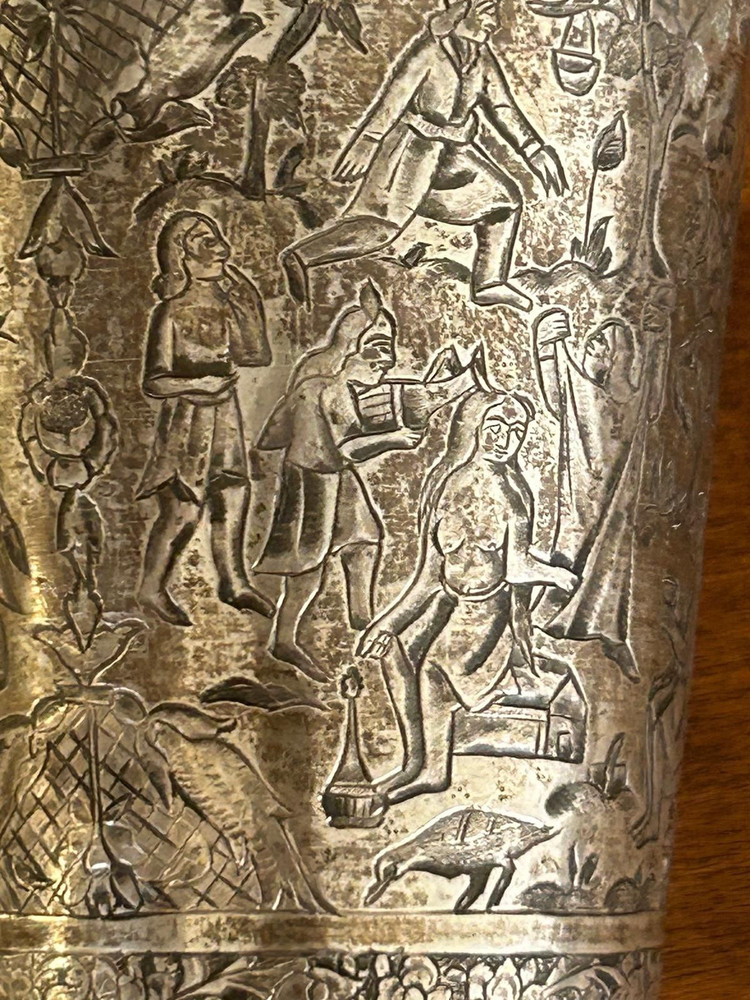 Antique Carved Middle Eastern Silver Cup Over 100 Years Old