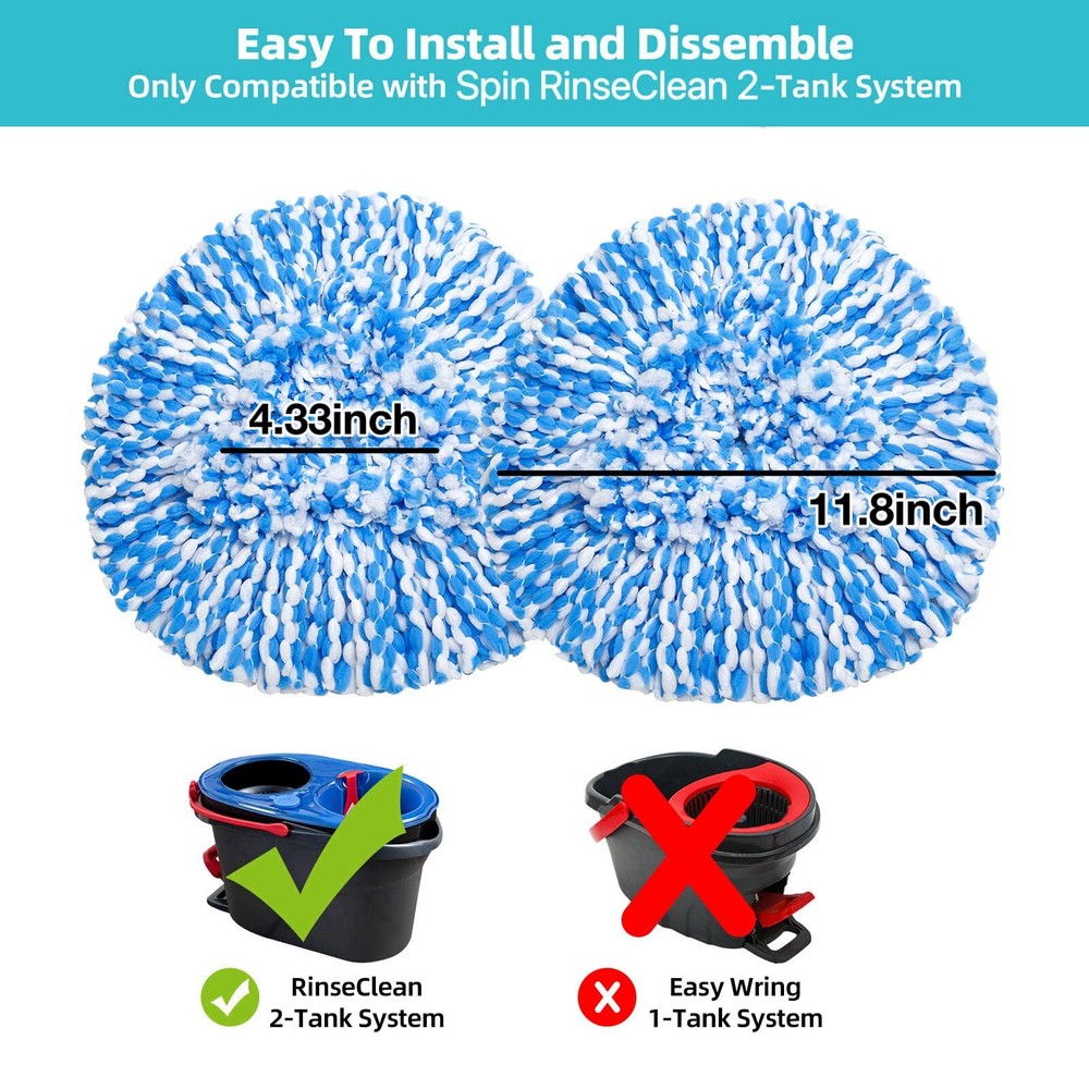 6 Pack Spin Mop Heads Replacements For Rinseclean 2 Tank Systemmicrofiber Mop Re