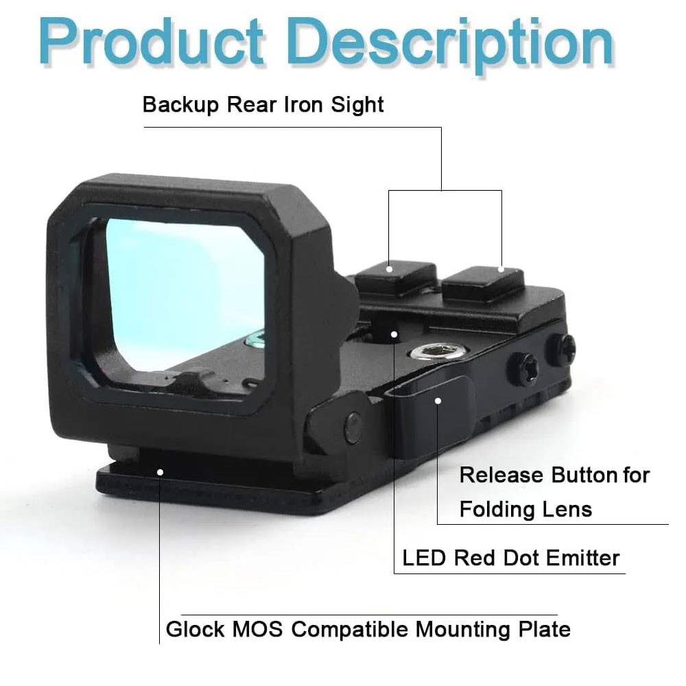 Universal Glock Folding Flip Up Red Dot Laser Sight RMR Holographic Reflex Sight