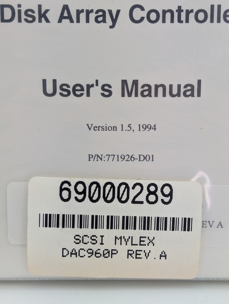 Mylex Disk Array Controller DAC960P User Manual Vtg Computing 1994