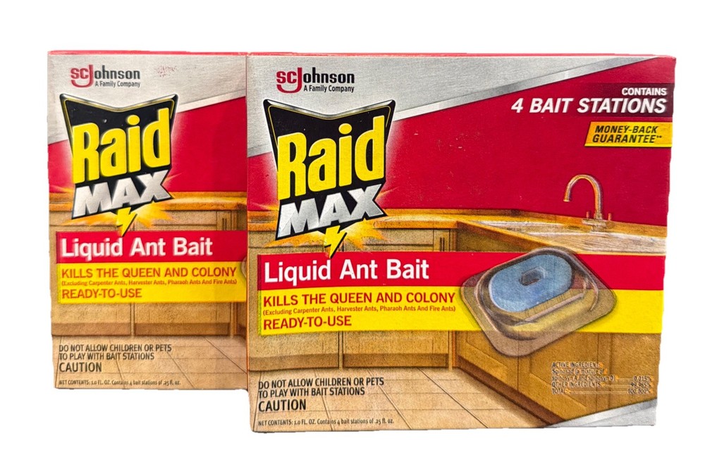 8 Raid Max Liquid Ant Bait Stations Kills Queen & Colony (2 Boxes x 4ct)