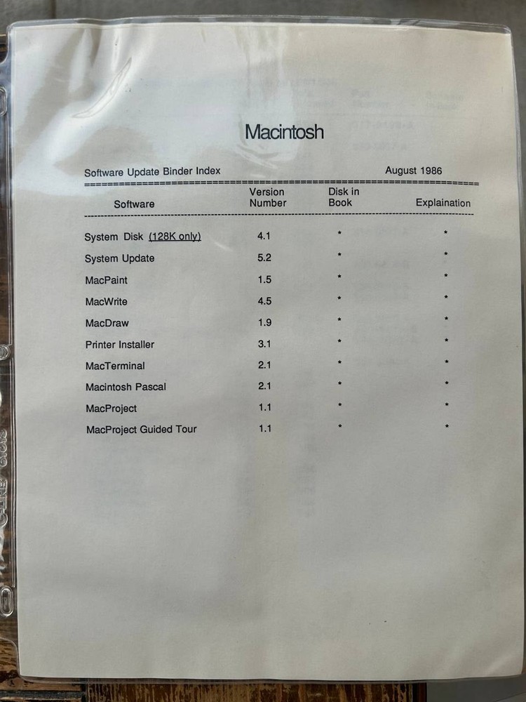 Original Apple internal Macintosh software update floppy disks & docs 1986