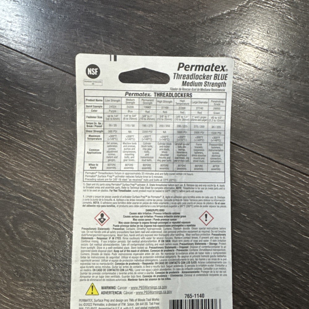 Permatex 24200 Blue Threadlocker Medium Strength Removable 6ml