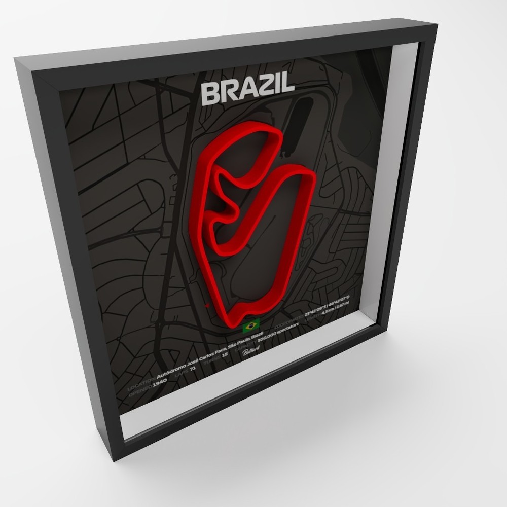 Brazil Interlagos 3D Shadow Box – Minimalist Formula One Wall Art
