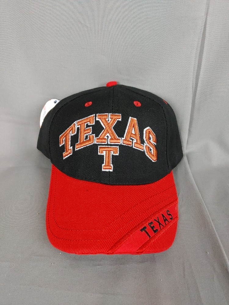"Texas T" Black & Red Ball Cap Embordered Adjustable New with Tags