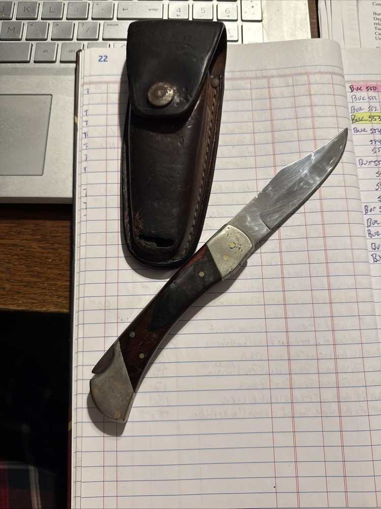 Vintage Lockback Knife With Leather Sheath
