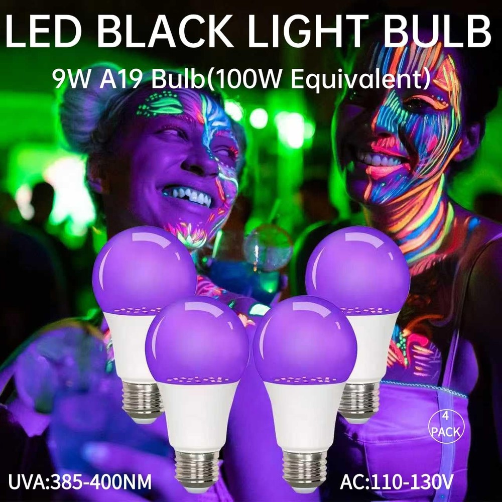 GODUORA 4 Pack LED Black Light Bulb 9W, UV Blacklight 4 Pack, White