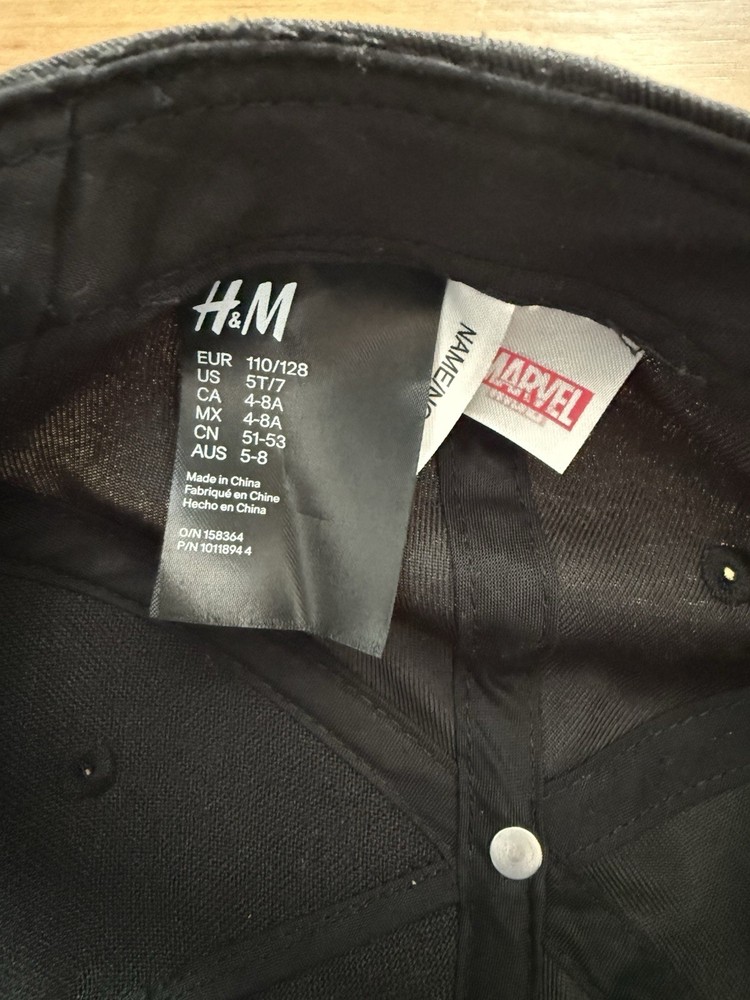 H&M Boys Black Marvel Hat Adjustable 5t/7