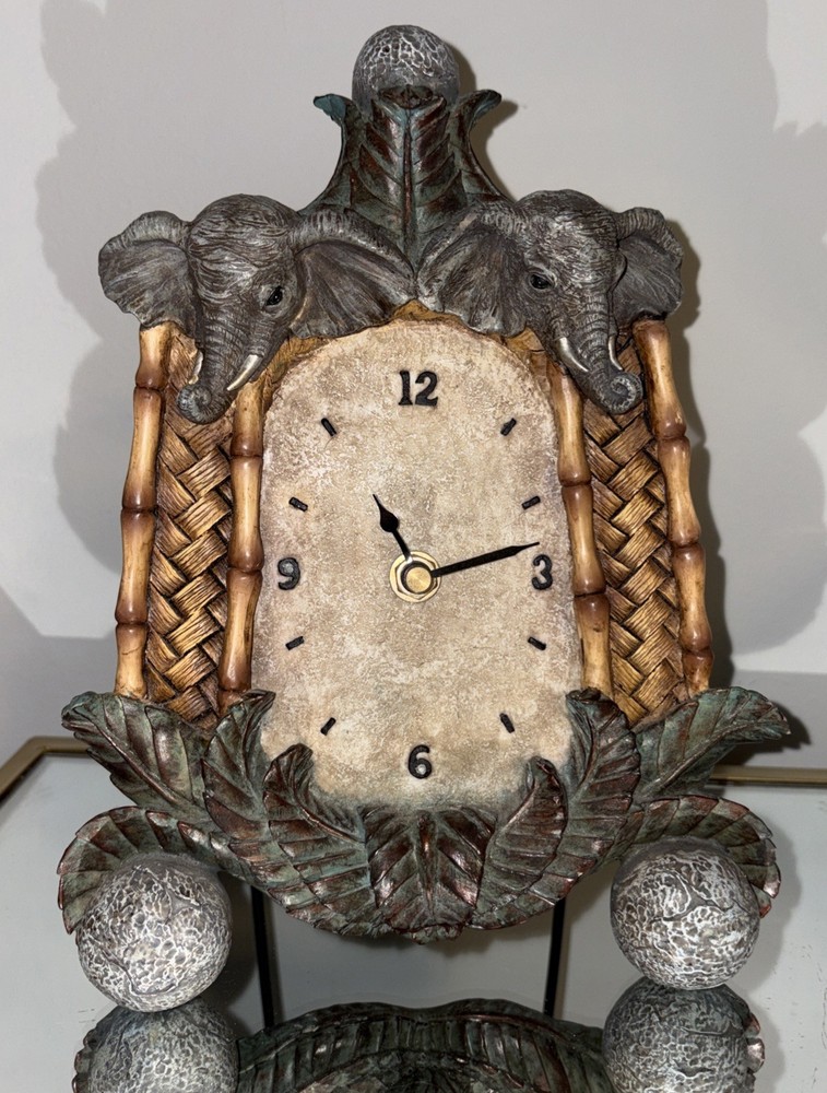 Elephant Safari Frame Bamboo Rustic Jungle Ceramic Clock Decor Boho Stone Decor