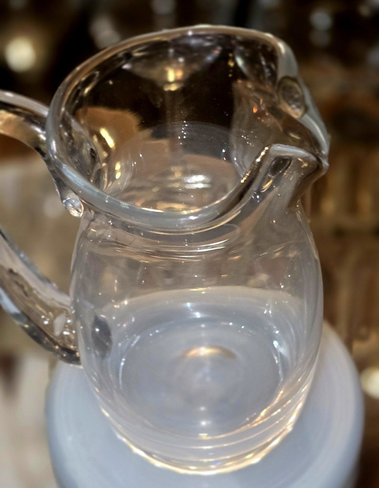 Italian Hand blown Crystal Pitcher With Oversized Handle