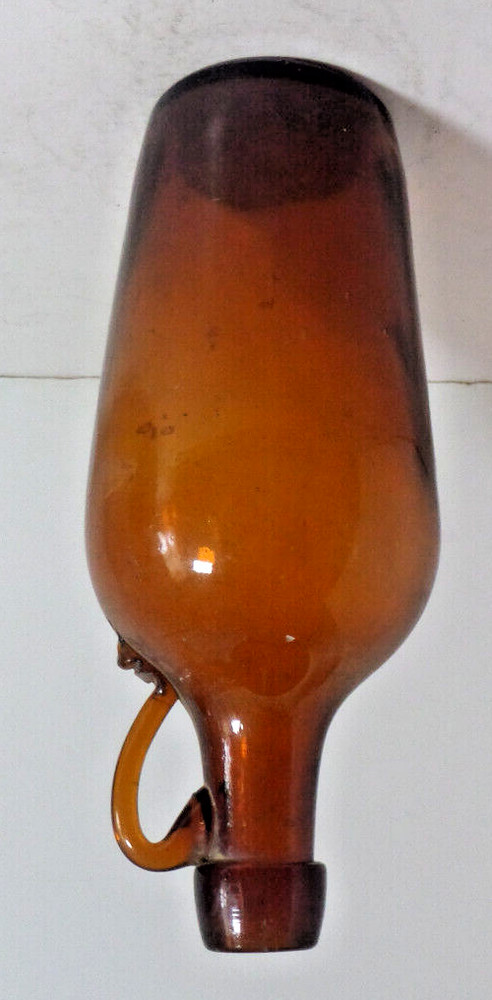 brown glass bottle applied handle antique EMPTY