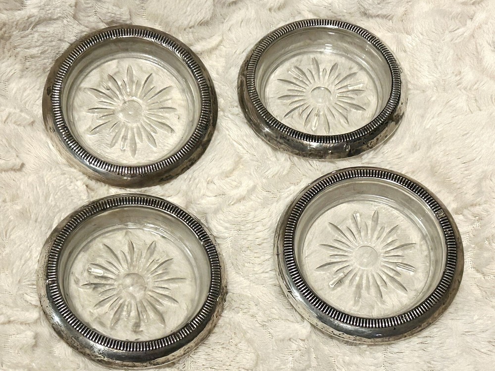 Crown Sterling Silver Crystal Coasters 4pc Set