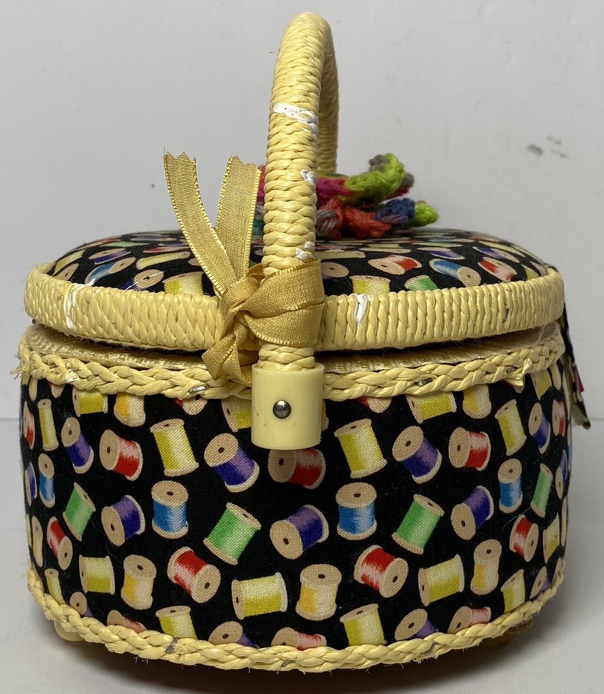 Oval Sewing Basket Notions Keepsake Kit Pin Cushion Thread Theme 1029