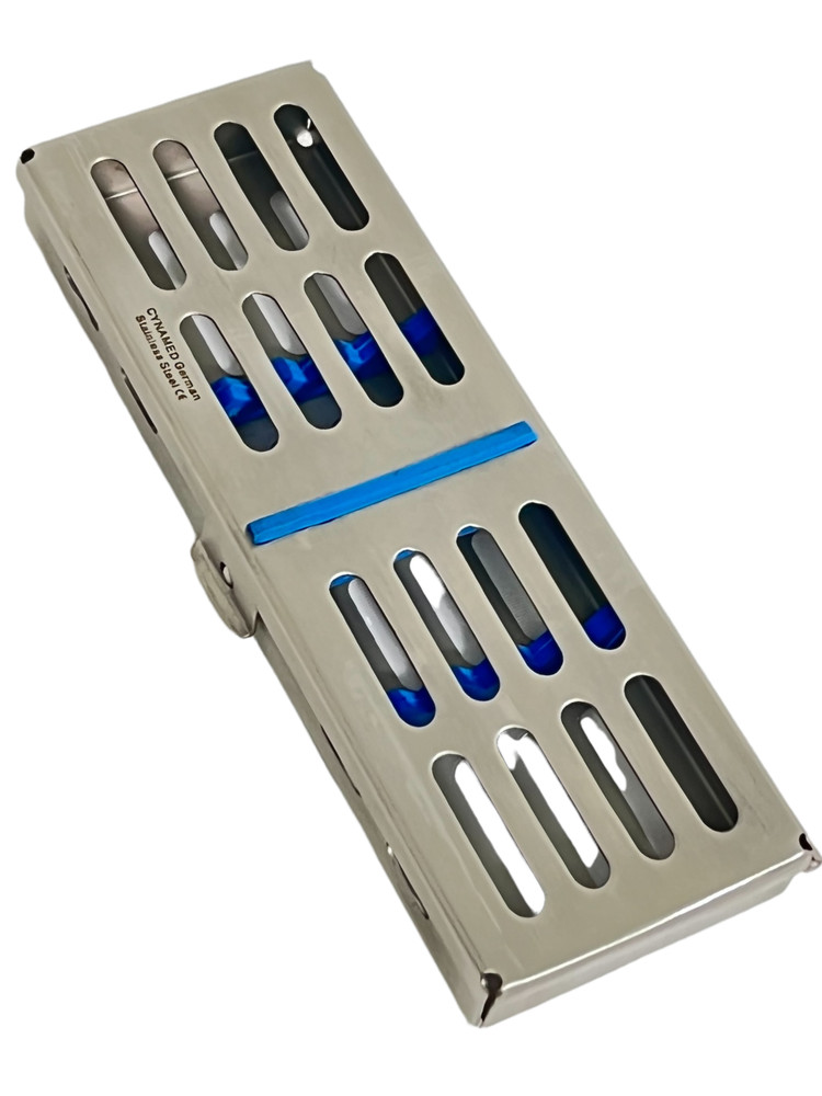 3 EA - Sterilization Boxes with Colored Silicone Inserts 7x2.5x0.75 In - German