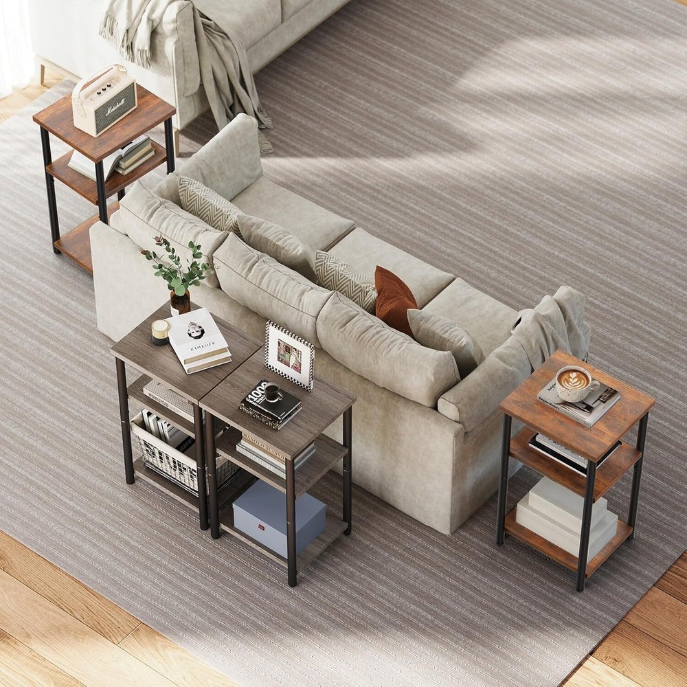 3-Tier End Table Small Side Table Storage Shelf Nightstand with Adjustable Feet