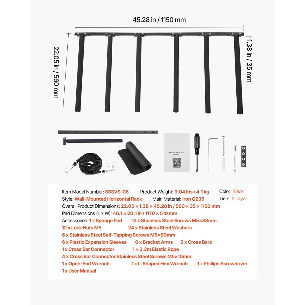 Uimoso 5-Tier Vertical Surfboard Rack for Storage and Display