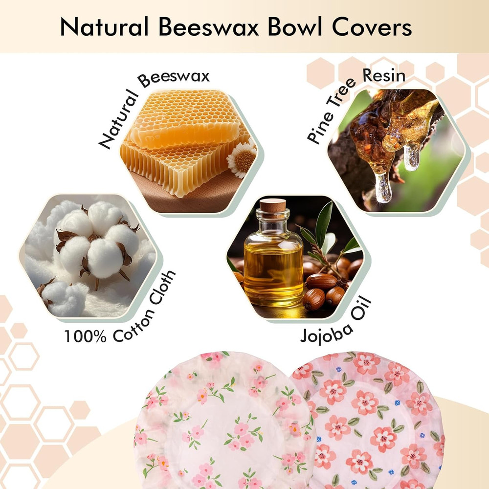 Reusable Beeswax Bowl Covers 2 Large Bread Proofing Baskets 12" Elastic Cotton