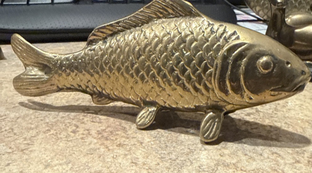Vtg Solid Brass Koi Fish Sculpture Desk Statue Figurine 6"