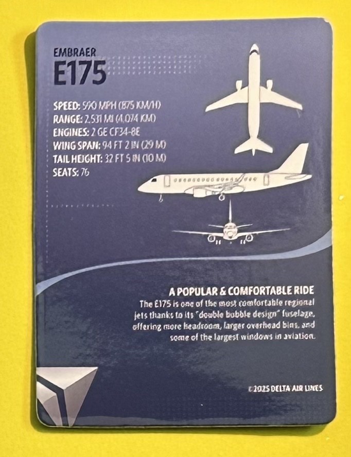 🔥 HOT 2025 Delta Trading Card Embraer E175 Pristine Condition!