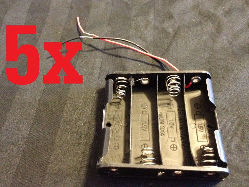 5 Plastic Battery Holder 4 AA Wire Leads cell 6v case B26