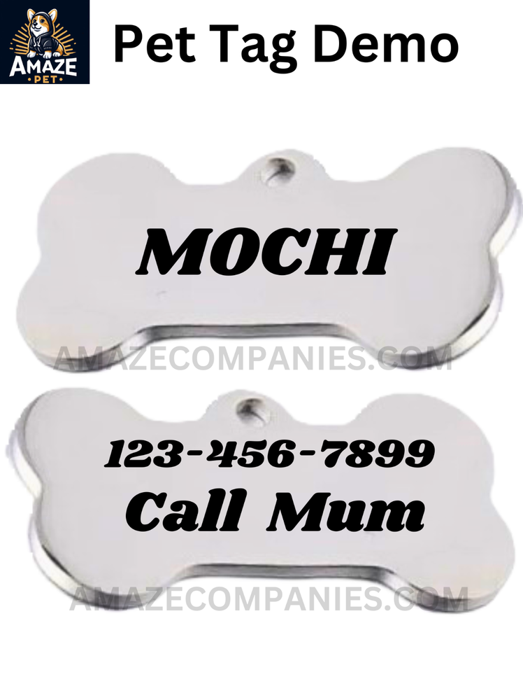 Stainless Steel Pet ID Tag Dog Tag Engrave Front Back Personalized Bone Shape
