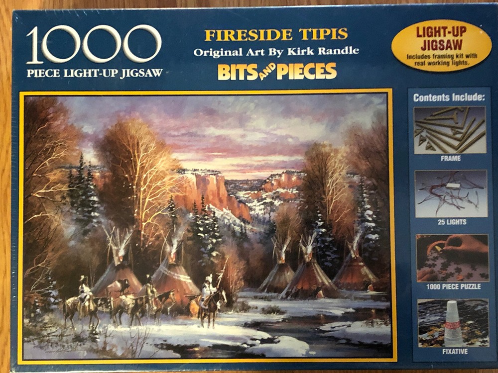 NIB Bits and Pieces Light-Up Jigsaw Puzzle Fireside Tipis 1000 Pcs