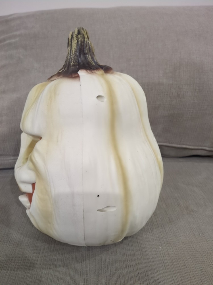 Halloween 12” LED Flickering White Evil Pumpkin