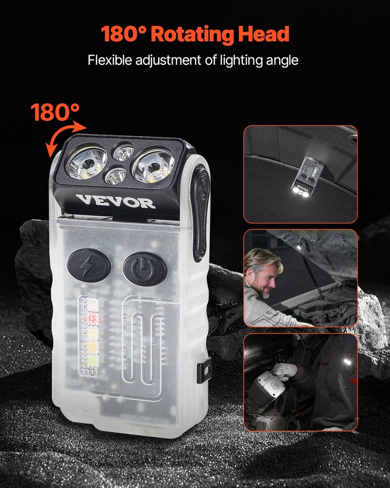 VEVOR Rechargeable Keychain Flashlight Mini LED Flashlight with Clip & Magnetic