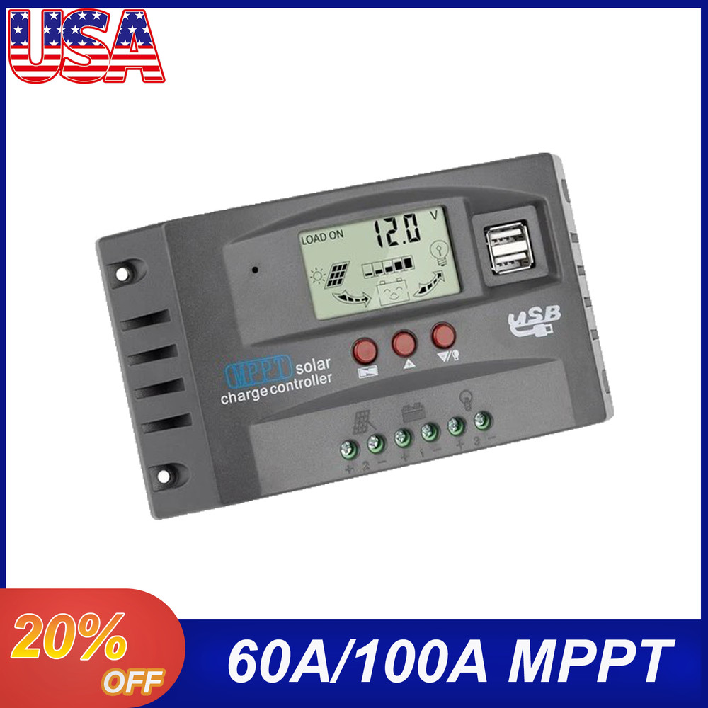 60/100A MPPT Solar Charge Controller 12V/24V Auto Tracking Solar Panel US