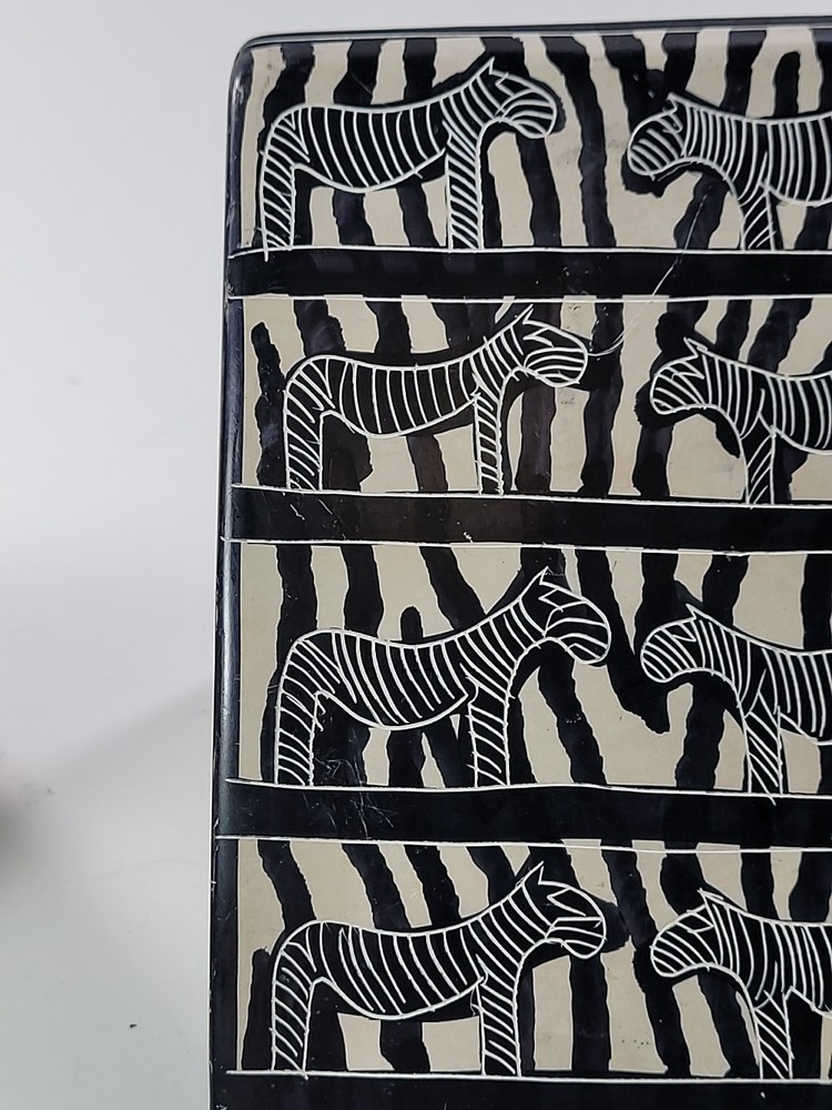 Zebra Pattern Bookends Hand Carved Besmo Stone Triangle Shape Kenya Book Ends
