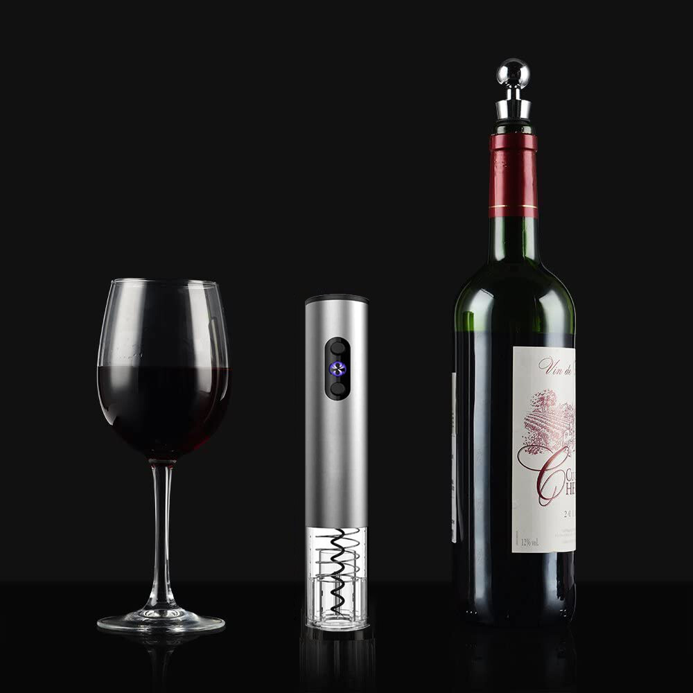 Electric Wine Bottle Opener, Automatic Corkscrew with Foil Remover (Silver)