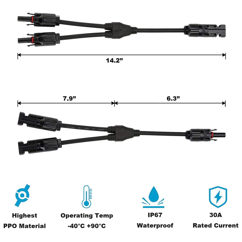 Solar Panel Y Branch Cable Connection Waterproof Adapter Connector Extension US