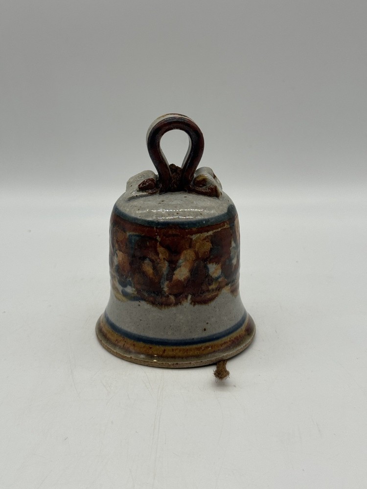 Handmade Pottery Bell Stoneware Signed 5.25” Tall