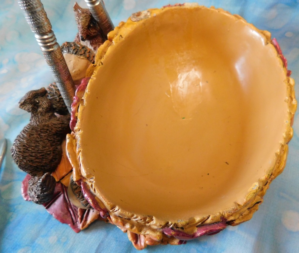 VINTAGE SQUIRREL ACORN LEAVES NUT BOWL W/ CRACKER & PICS + HANDHELD NUT CRACKER