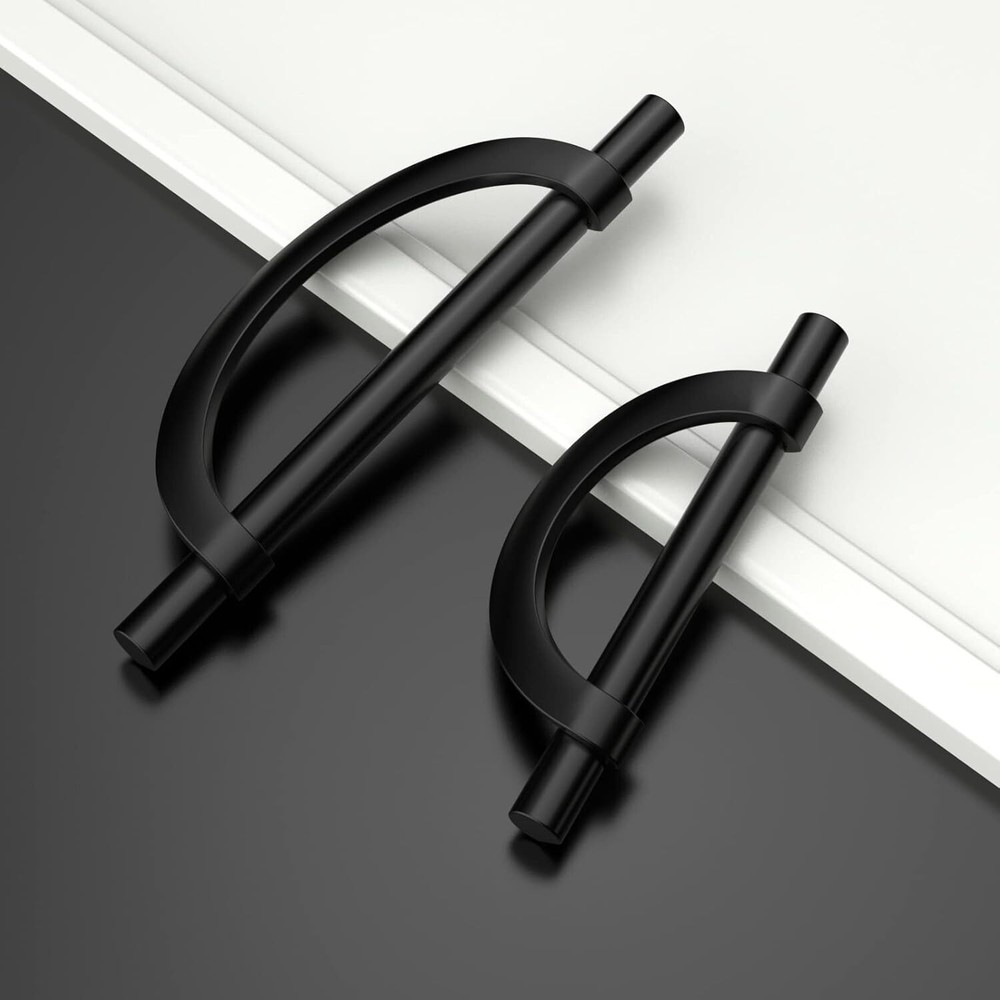 10 Pack Matte Black Cabinet Pulls 5 in (128 mm) Hole Centers Kitchen Cabinets