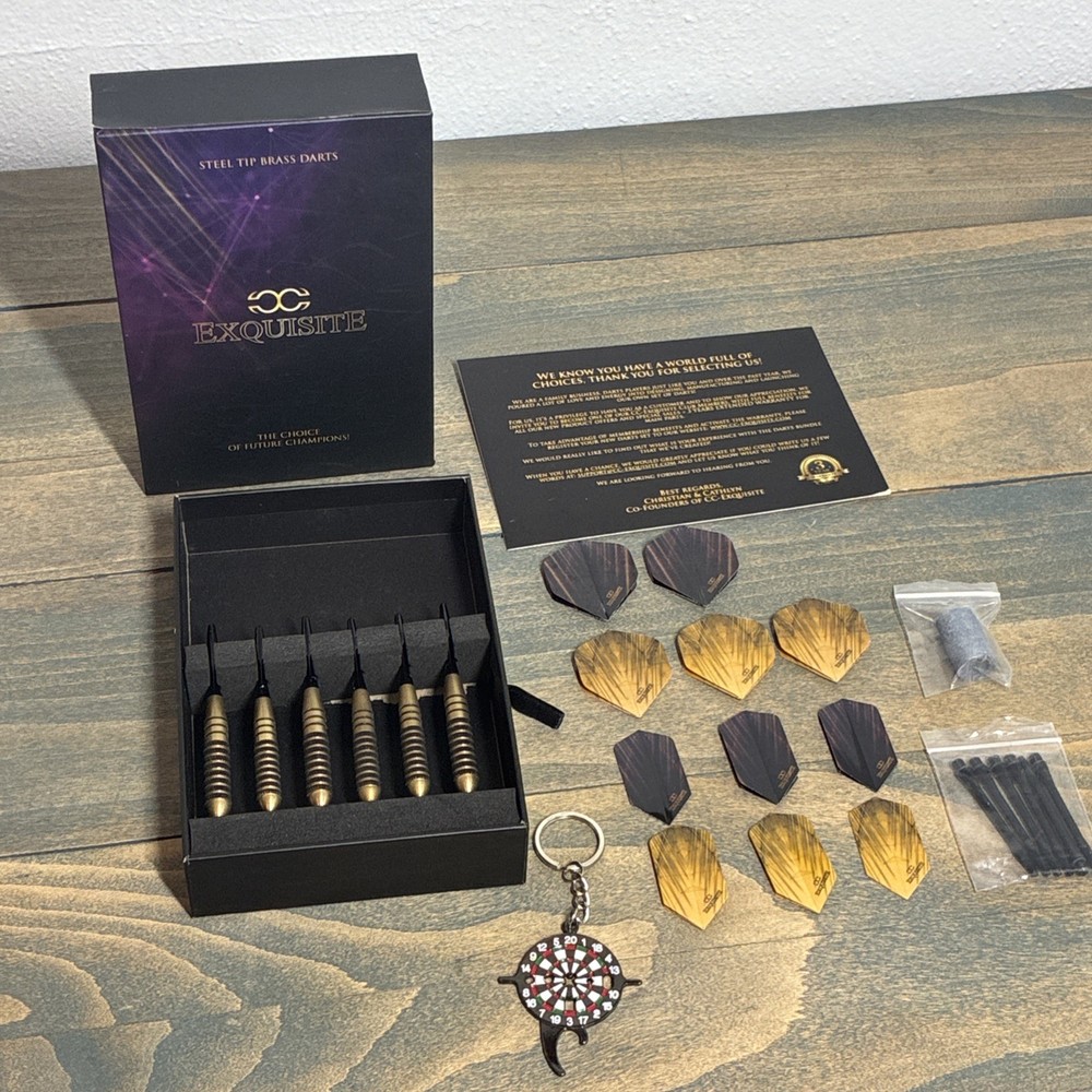 CC Exquisite Steel Tip Darts Set Brass Barrels w Case Flights  (S9)