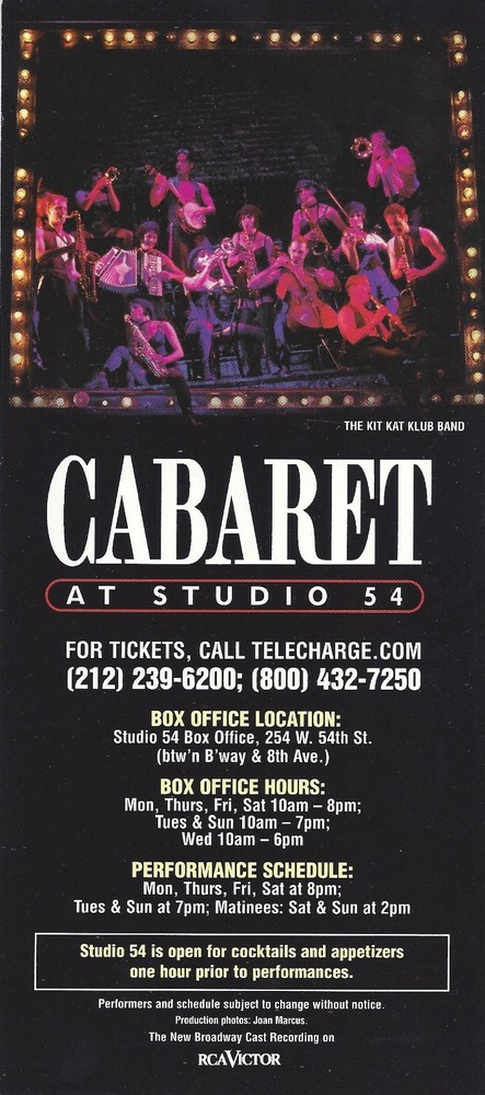 Alan Cumming "CABARET" Neil Patrick Harris / Kander & Ebb 2003 Studio 54 Flyer