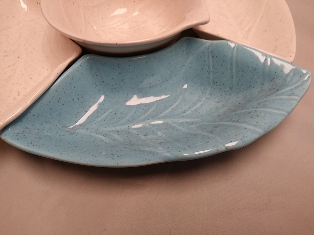 California Pottery Five-piece Appetizer Set Aqua And Ivory