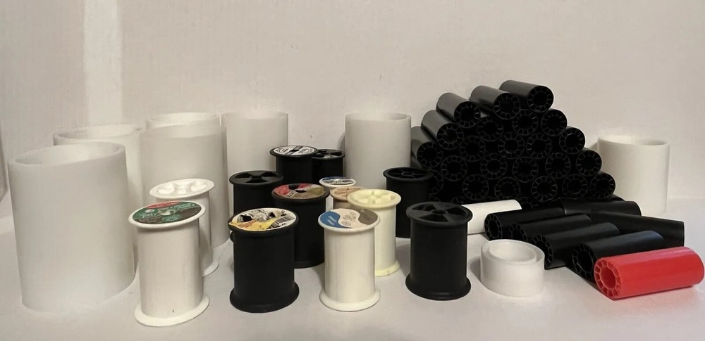 59 spool & bobbins lot sewing thread spools various sizes plastic crafts